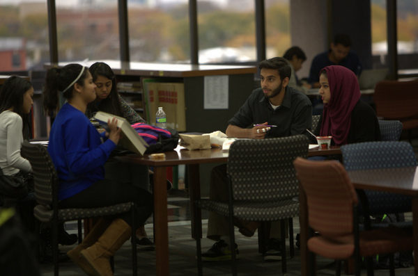 students studying at table